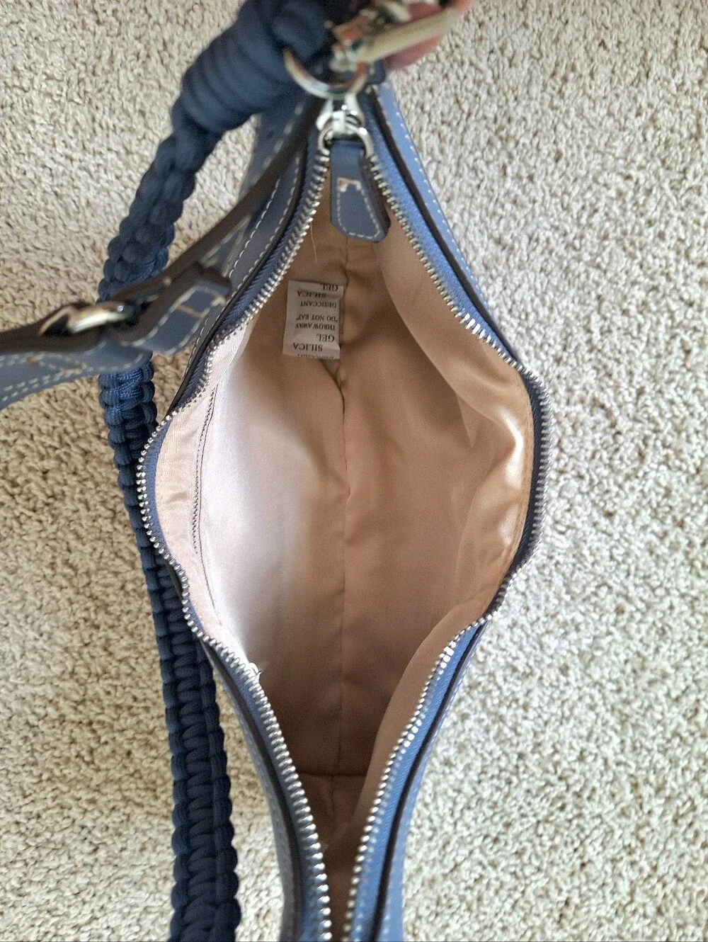 Tommy Bahama Debossed Logo Zip-Top Dusty Blue Hobo Shoulder Bag Two Straps